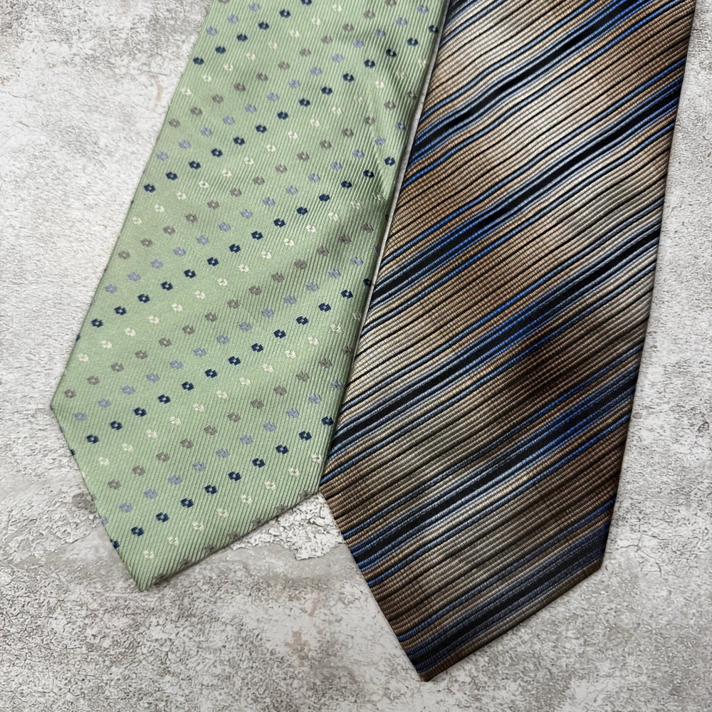 Fabio Fazio Necktie Set Men OS Green Brown Patterned Silk 2pc Bundle